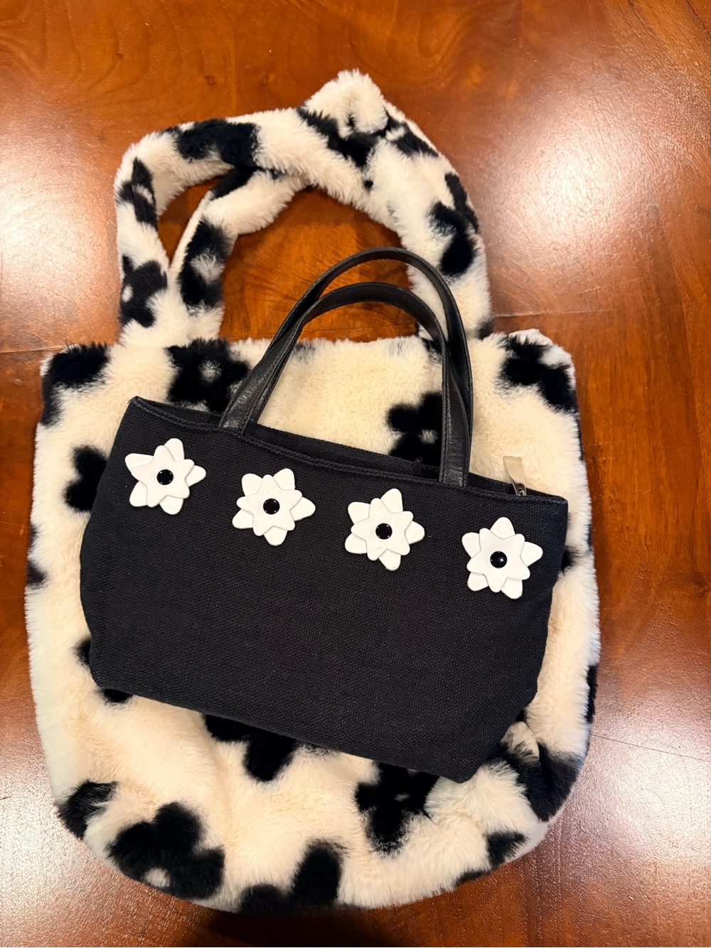 2pc, Black Floral Accent Tote Bag - Women's Handbag, mini purse is Cee Klein